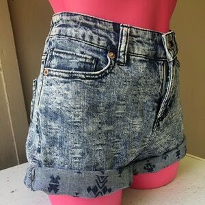 Denim Jean Shorts High-Waisted Festival Texture Print